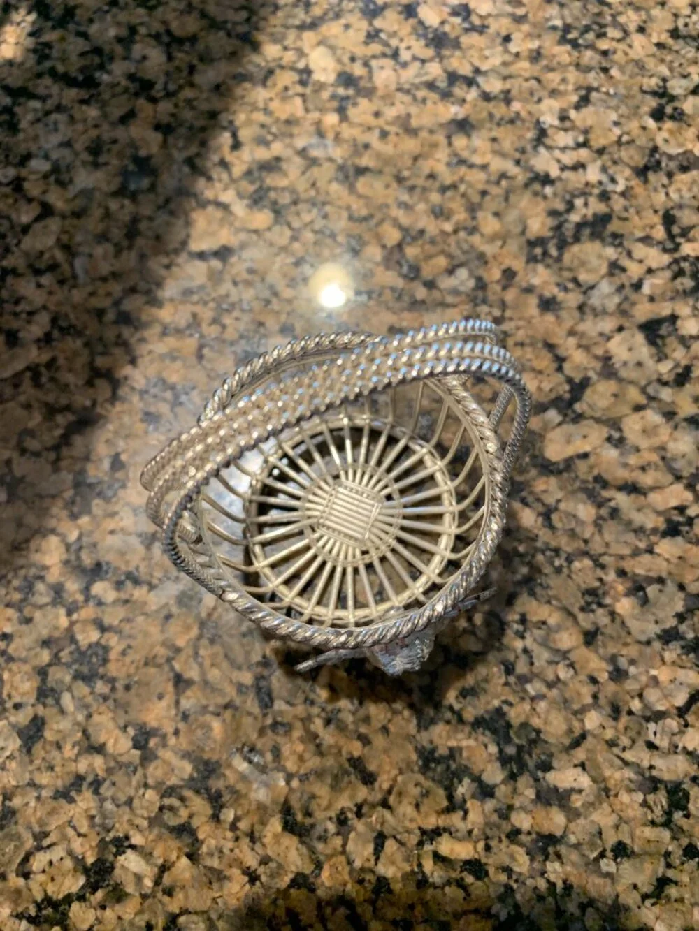 Vintage Department 56 Silver Plated Miniature Wire Basket Angel Cherub Trinket